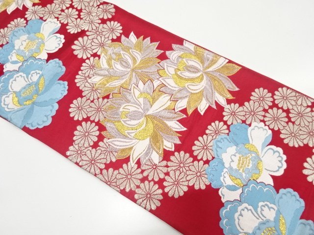 JAPANESE KIMONO / ANTIQUE FUKURO OBI / WOVEN CHRYSANTHEMUM / PEONY PAT